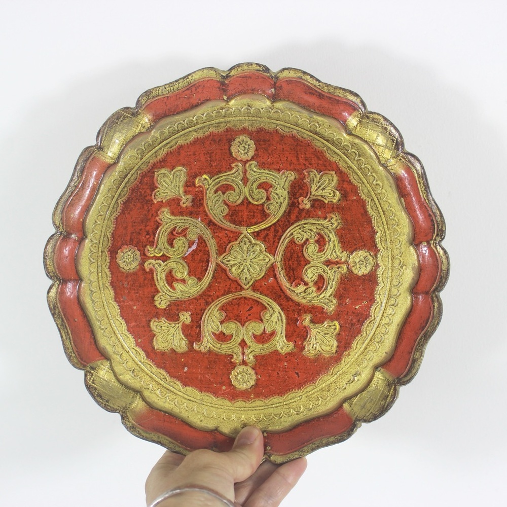 Small Round Vintage Italian Florentine Tray